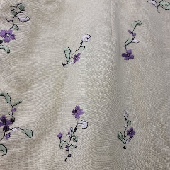 Cutter & Buck Size 14 Chino Linen Rayon Cream Floral Embroidered Lined Pants - Picture 2 of 12